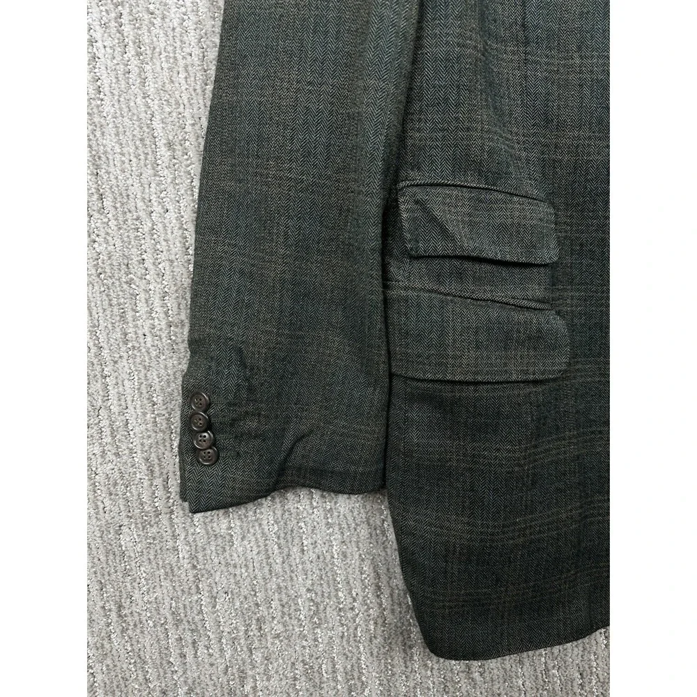 Italian Wool Blazer 44R Fratelli Tallia Di Delfino Dark Green Houndstooth Plaid